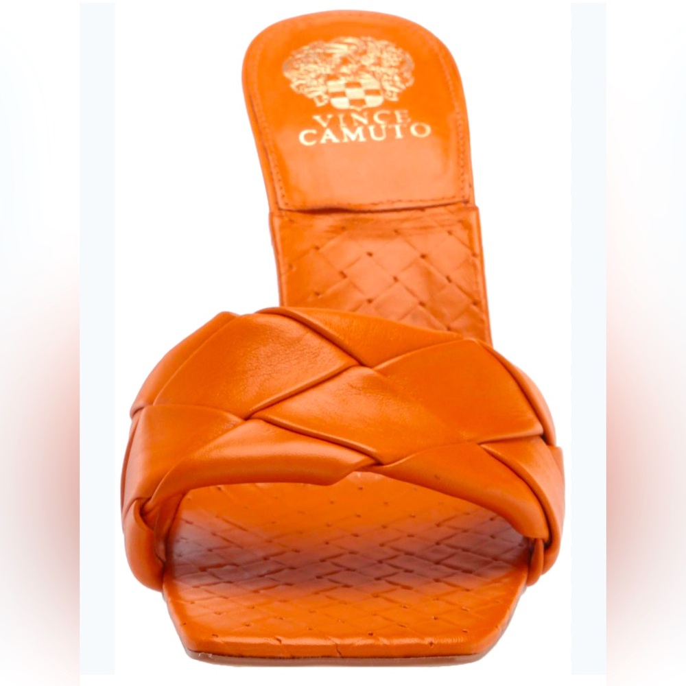 Vince Camuto Brelanie Orange Leather Woven Strap Dress Mule Heeled Sandal Size 8 - Picture 5 of 13